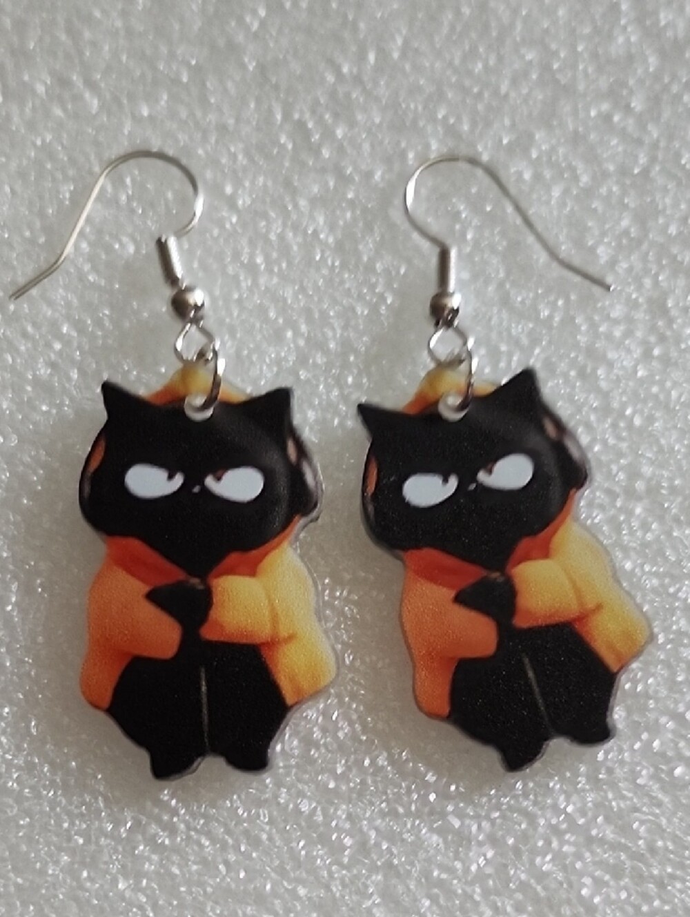 Hand Crafted Black and Orange Cat Drop Earrings